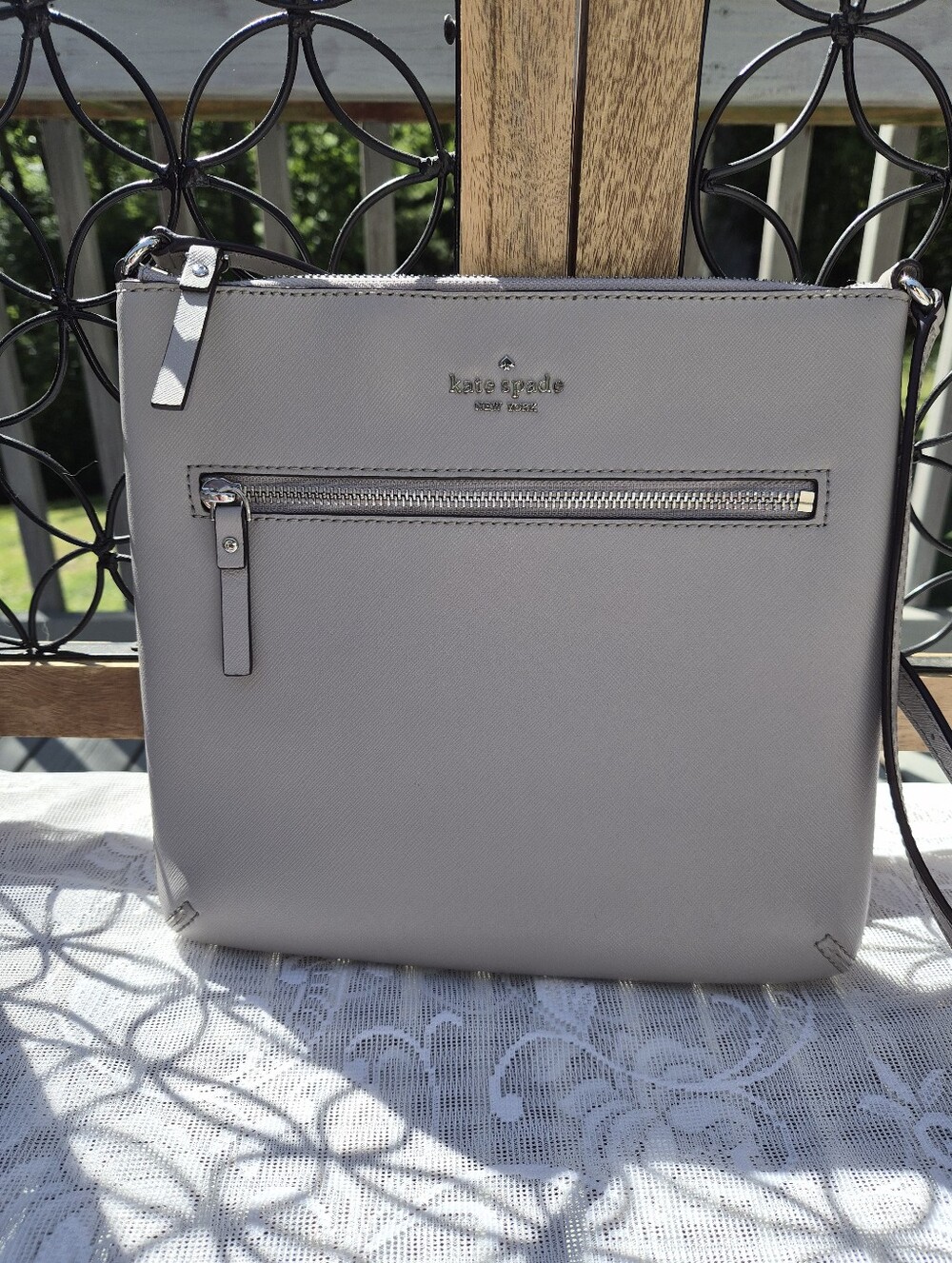 kate spade New York Grey Saffiano Leather Crossbody Bag